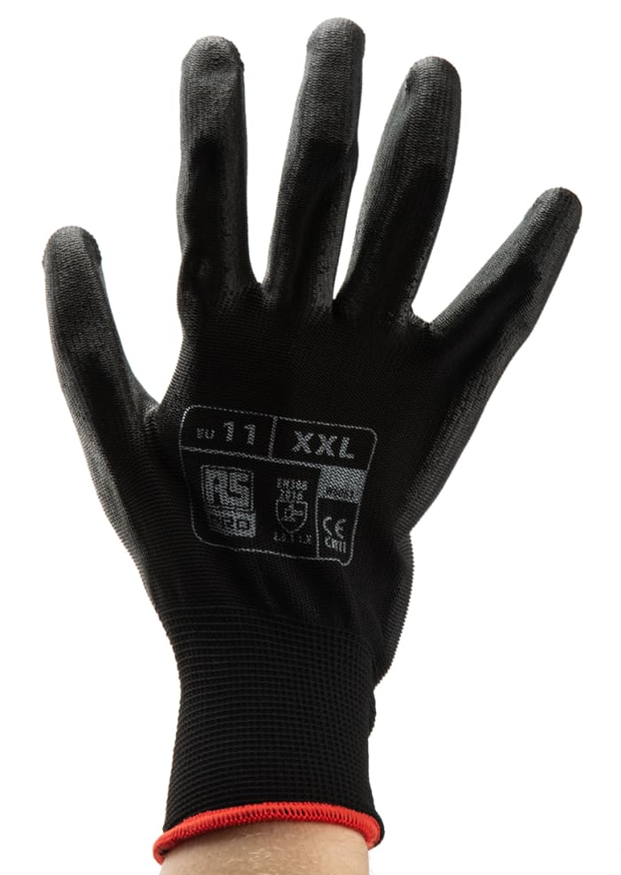 RS PRO Black Abrasion Resistant, Tear Resistant Work Gloves, Size 11, Polyurethane Coating