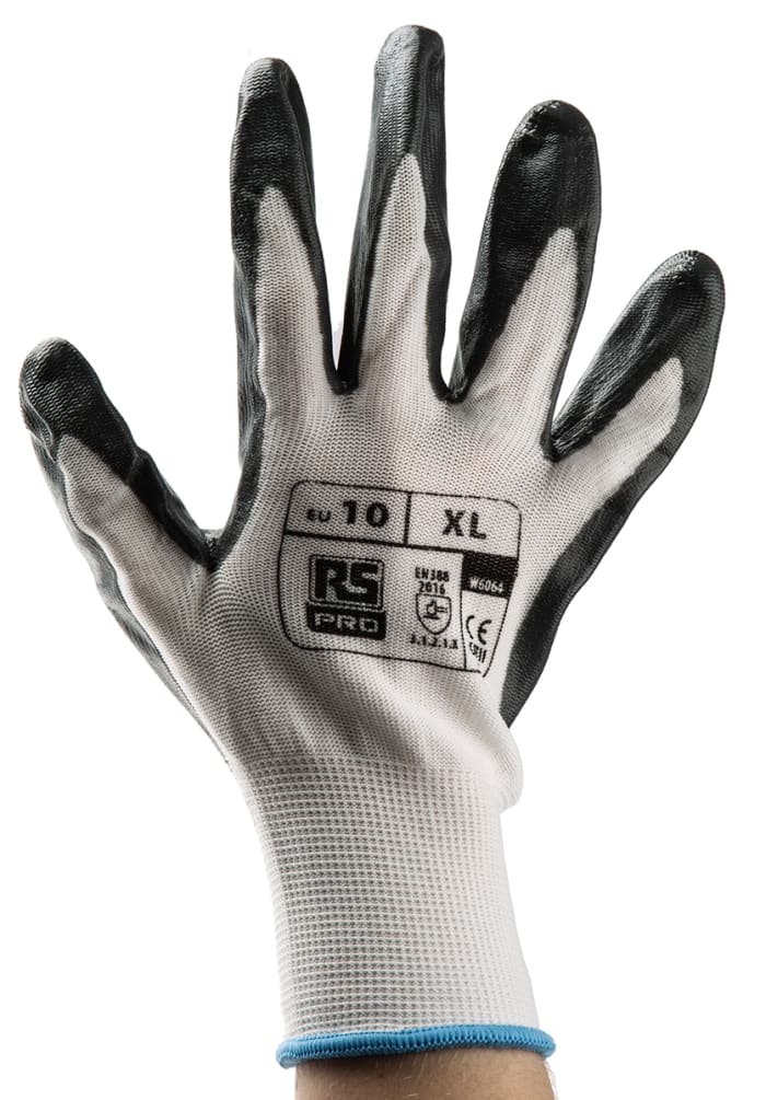 RS PRO White Abrasion Resistant, Tear Resistant Work Gloves, Size 10, Nitrile Coating