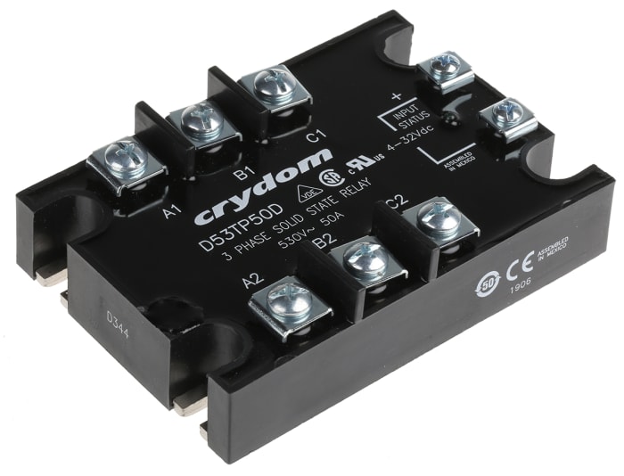Sensata Crydom Solid State Relay, 50 A rms Load, Panel Mount, 530 V rms Load, 32 V Control
