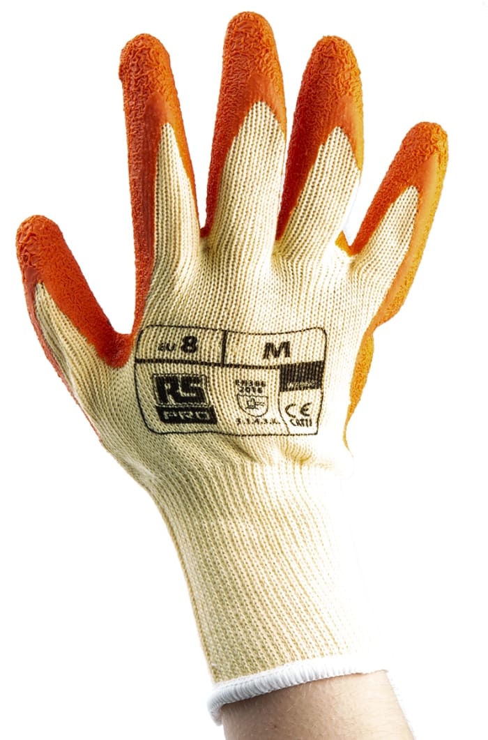RS PRO Orange Polycotton Abrasion Resistant, Tear Resistant Work Gloves, Size 8, Latex Coating