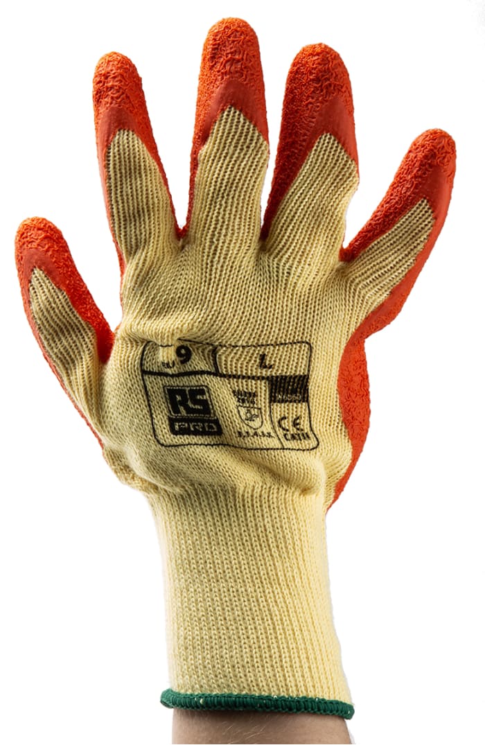 RS PRO Orange Polycotton Abrasion Resistant, Tear Resistant Work Gloves, Size 9, Latex Coating