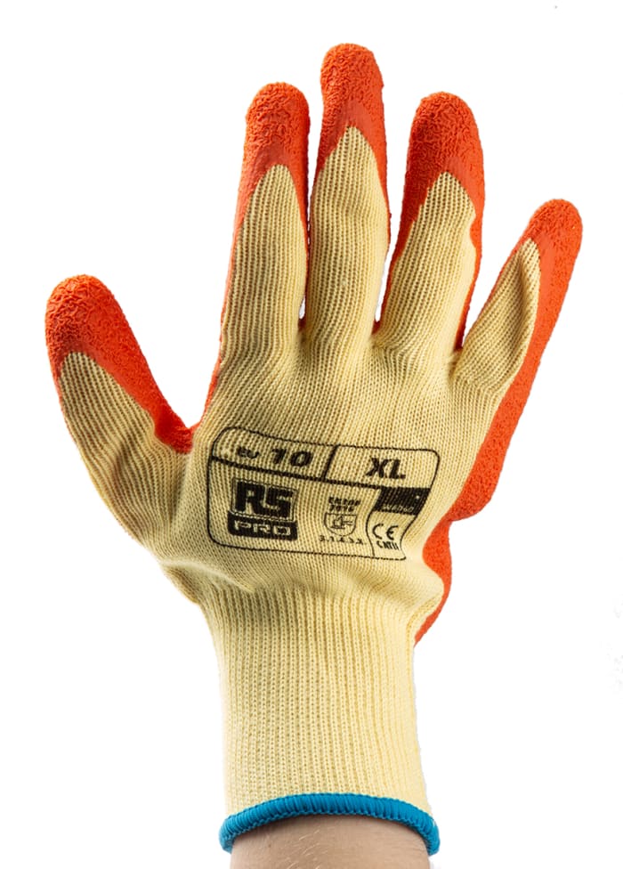 RS PRO Orange Polycotton Abrasion Resistant, Tear Resistant Work Gloves, Size 10, Latex Coating