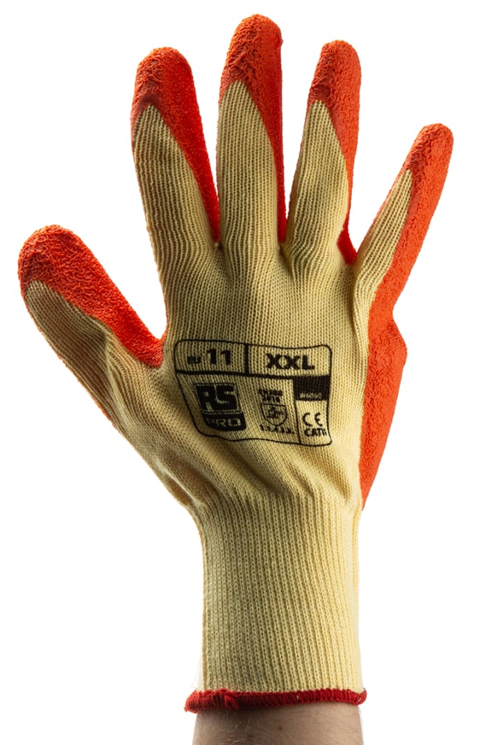 RS PRO Orange Polycotton Abrasion Resistant, Tear Resistant Work Gloves, Size 11, Latex Coating