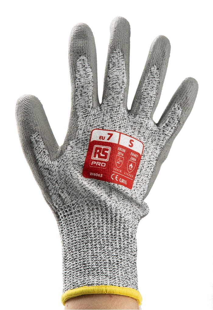 RS PRO Grey HPPE/Nylon/Glass Cut Resistant Work Gloves, Size 7, Polyurethane Coating