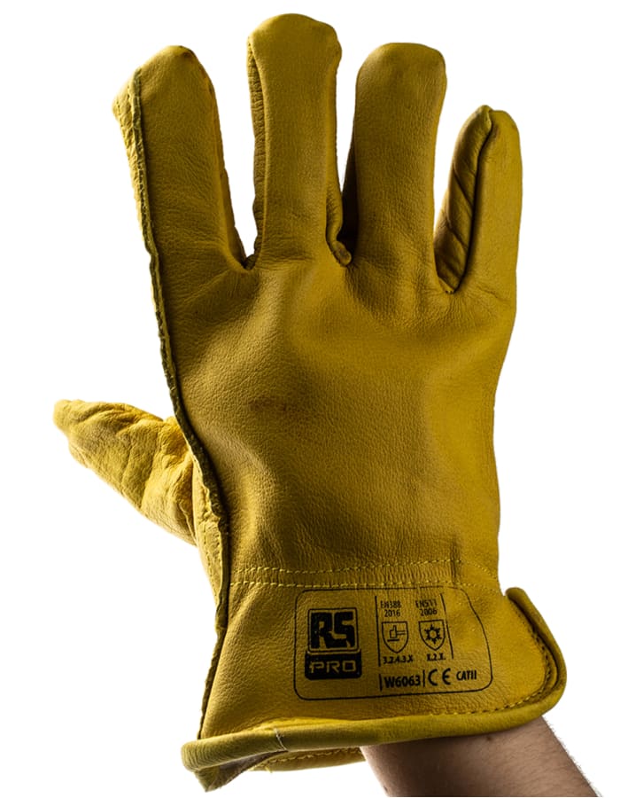 RS PRO Yellow Leather Thermal Work Gloves, Size 9