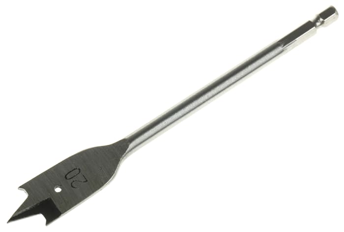 RS PRO Chrome Vanadium Steel Flat Wood Drill Bit, 20mm Diameter, 152.4mm Overall