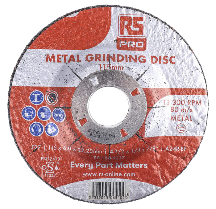 RS PRO Aluminium Oxide Grinding Disc 115mm x 6mm Thick P120 Grit 5 in pack