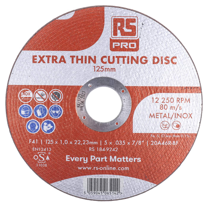 RS PRO Aluminium Oxide Cutting Disc, 125mm x 1mm Thick, Fine Grade, P120 Grit, 5 in pack