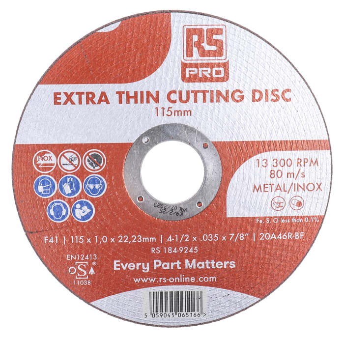 RS PRO Aluminium Oxide Cutting Disc, 115mm x 1mm Thick, Fine Grade, P80 Grit, 5 in pack
