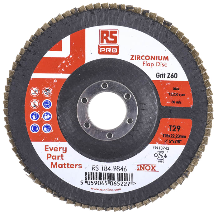 Skládaný kotouč Oxid zirkoničitý zrnitost 60 průměr 125mm x 22.23mm (vývrt) 12250rpm RS PRO