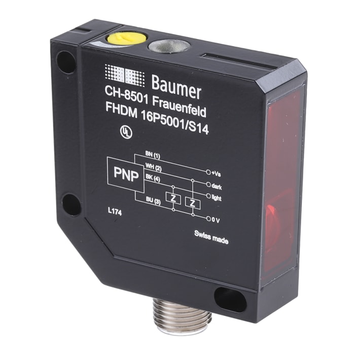 Baumer Diffuse Photoelectric Sensor, Block Sensor, 20 mm → 450 mm Detection  Range