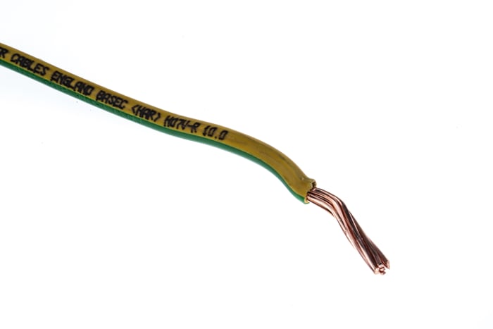 RS PRO Green/Yellow 10mm² Hook Up Wire, 7/1.35 mm, 50m, PVC TI1 Insulation