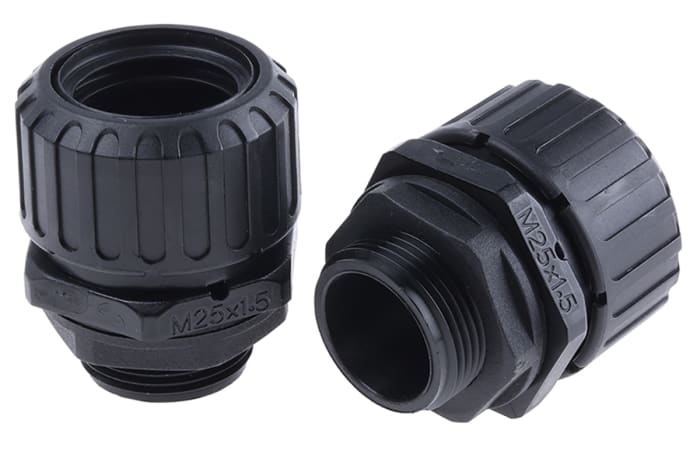 Adaptaflex Straight, Conduit Fitting, 25mm Nominal Size, M25, Nylon 66, Black IP67 rating