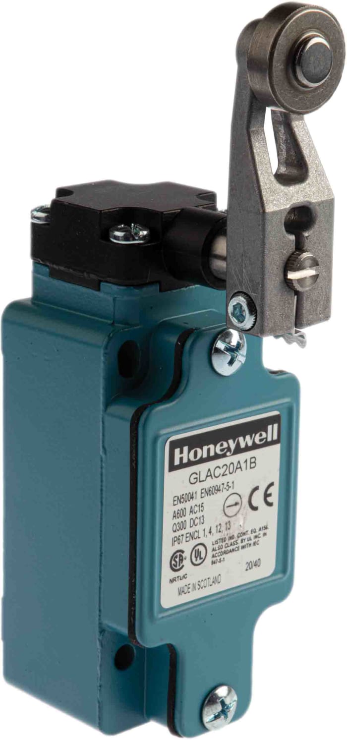 Final de carrera con Palanca de Rodillo Honeywell GLA, DPDT, 2 NA / 2 NC, 600V, 10A, IP67