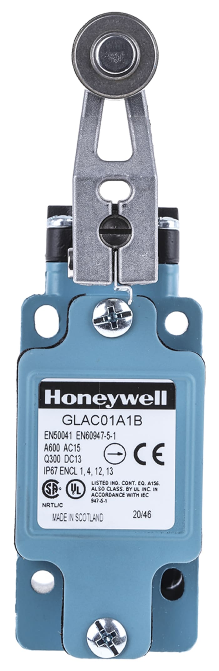 Honeywell GLA Series Roller Lever Limit Switch, NO/NC, IP67, SPDT, Die Cast Zinc Housing, 600V ac Max, 6A Max