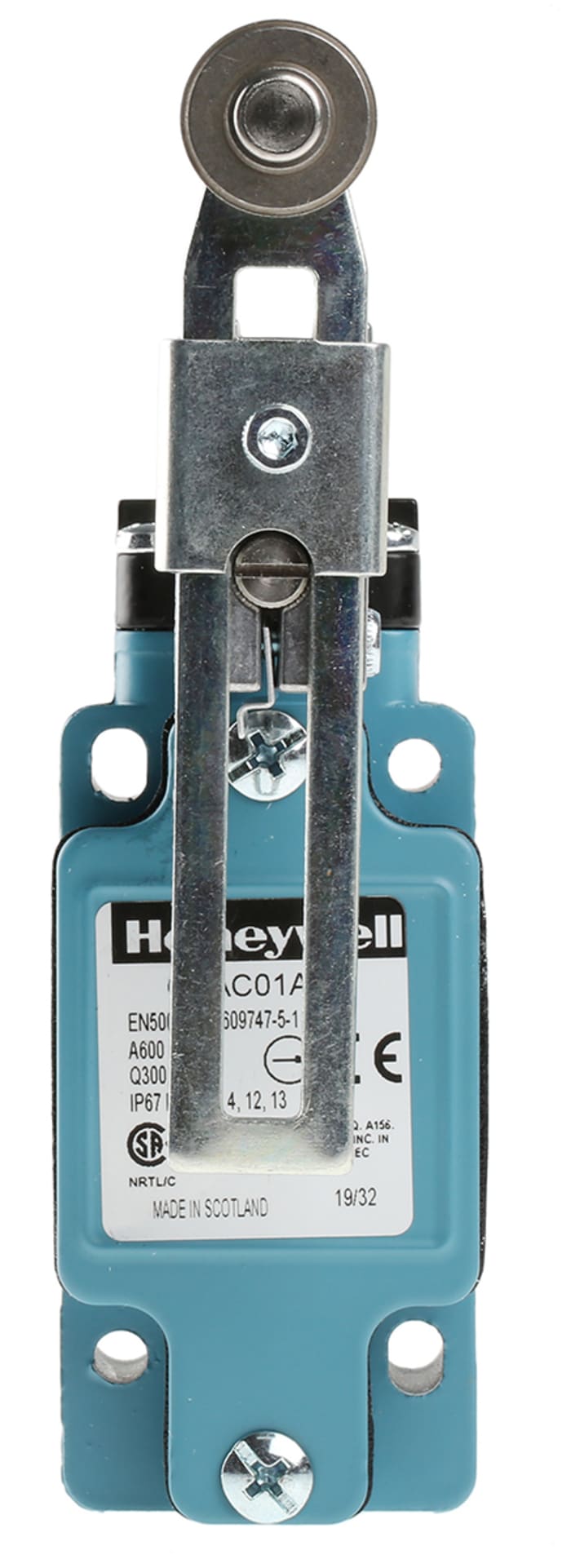 Honeywell GLA Series Adjustable Roller Lever Limit Switch, NO/NC, IP67, SPDT, Die Cast Zinc Housing, 600V ac Max, 10A
