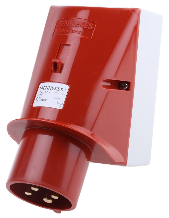 MENNEKES IP44 Red Wall Mount 4P 25 ° Industrial Power Plug, Rated At 32A, 400 V