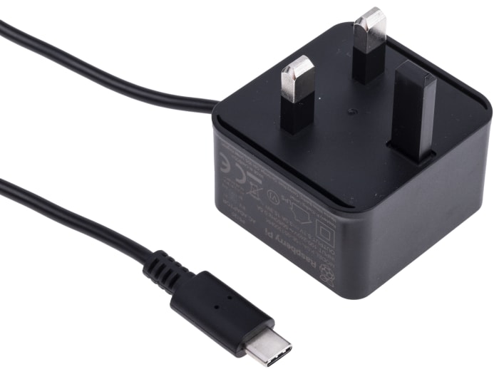 Fuente de alimentación con cable USB tipo C de 1.5m, para Reino Unido, de color Negro