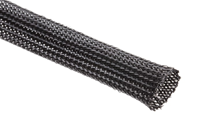 Gaine Tressée HellermannTyton en PET, Diam. 15mm, Long. 5m, Noir
