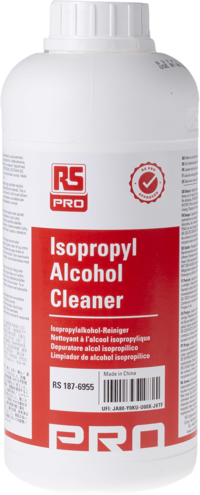 RS PRO, Alcohol isopropílico (IPA) RS PRO, Botella de 1 l para Componentes  electrónicos, PCB, 187-6955