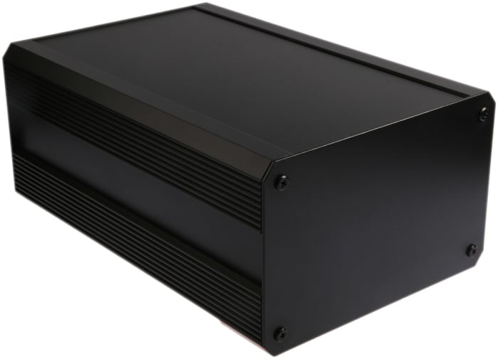 RS PRO Black Extruded Aluminium Heat Sink Case, IP40, Black Lid, 300 x 200 x 130mm