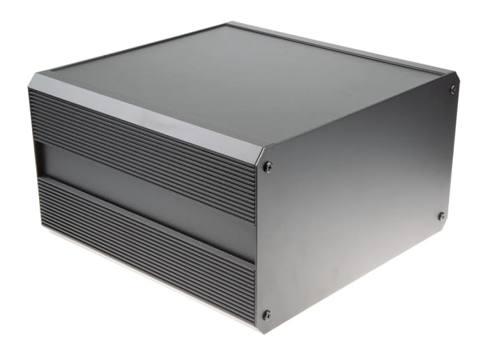 RS PRO Black Extruded Aluminium Heat Sink Case, IP40, Black Lid, 300 x 300 x 175mm