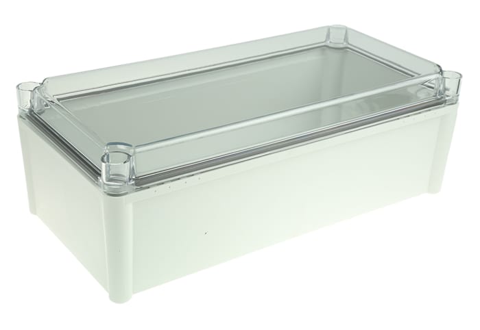 Fibox SOLID PC Series Grey Polycarbonate Enclosure, IP66, IP67, Transparent Lid, 378 x 188 x 130mm
