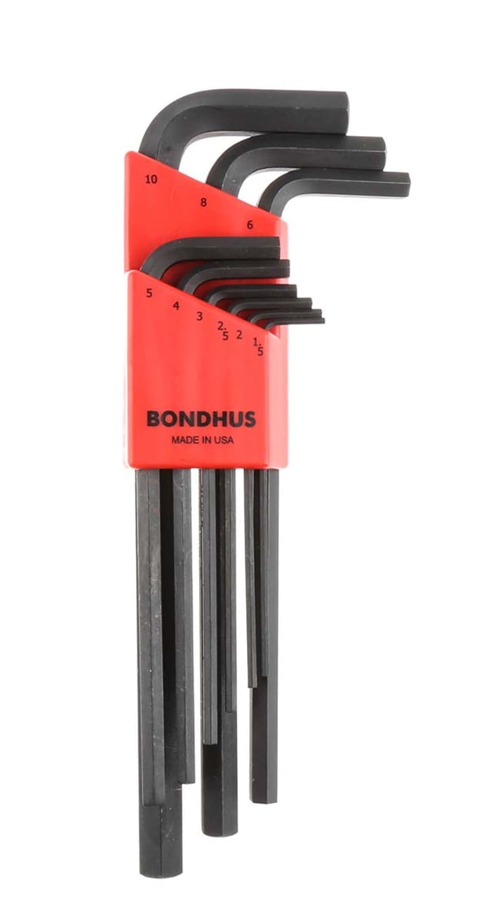 Bondhus 9 piece L Shape Metric Hex Key Set, 1.5 → 10mm