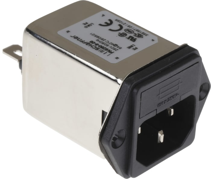 Schaffner 6A, 250 V ac Male Panel Mount IEC Inlet Filter FN9260-6-06, Faston 2 Fuse