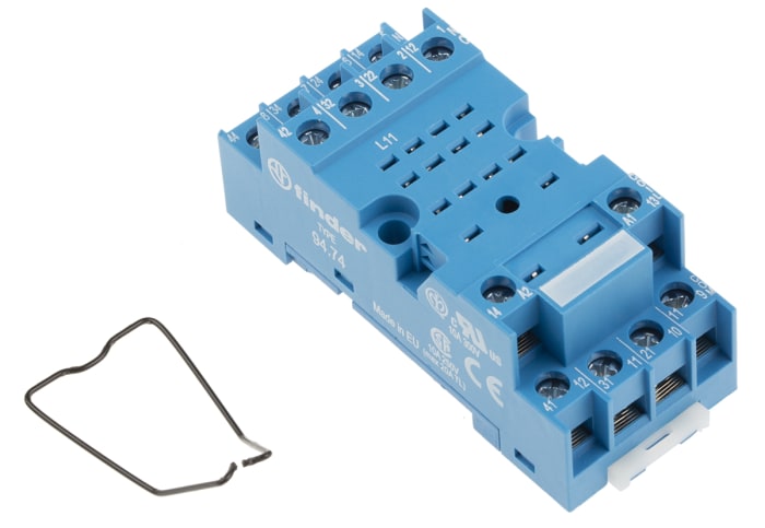 Finder 94 14 Pin 250V ac DIN Rail, Panel Mount Relay Socket, for use with 55.34 Series Relay