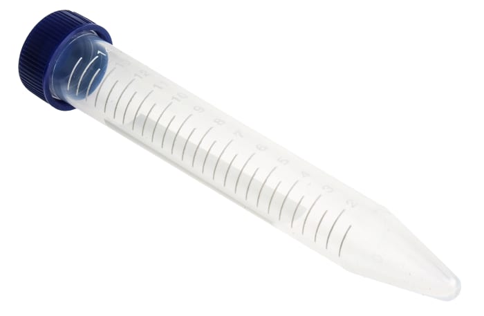 Bouteille de laboratoire RS PRO , graduée, 15ml, en HDPE (capuchon), PP (tube), à Col étroit
