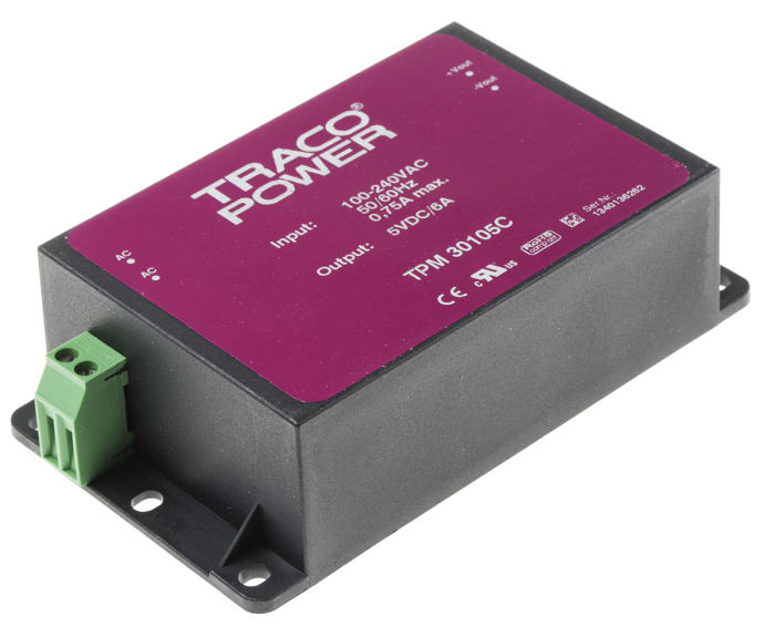 TRACOPOWER Embedded Switch Mode Power Supply SMPS, TPM 30105C, 5V dc, 6A, 30W, 1 Output, 100 → 375 V dc, 85