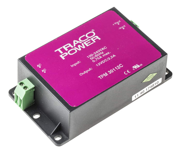 TRACOPOWER Embedded Switch Mode Power Supply SMPS, TPM 30112C, 12V dc, 2.5A, 30W, 1 Output, 100 → 375 V dc, 85