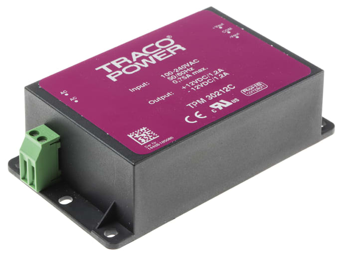 TRACOPOWER Embedded Switch Mode Power Supply SMPS, TPM 30212C, ±12V dc, 1.2A, 30W, Dual Output, 100 → 375 V dc,