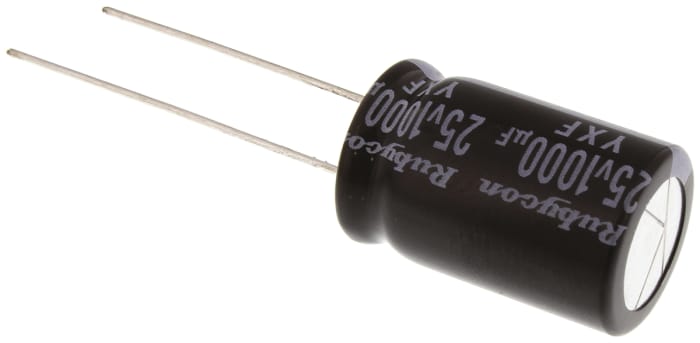 Rubycon 1000μF Aluminium Electrolytic Capacitor 25V dc, Radial, Through Hole - 25YXF1000M12.5X20
