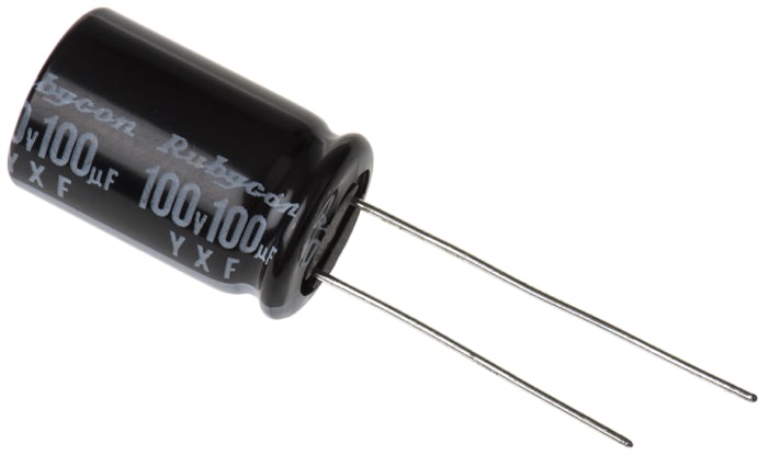 Condensateur Rubycon série YXF, Aluminium électrolytique 100μF, 100V c.c.