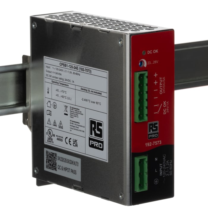 Alimentation pour rail DIN RS PRO, 23 → 28V c.c.out 5A, 120W
