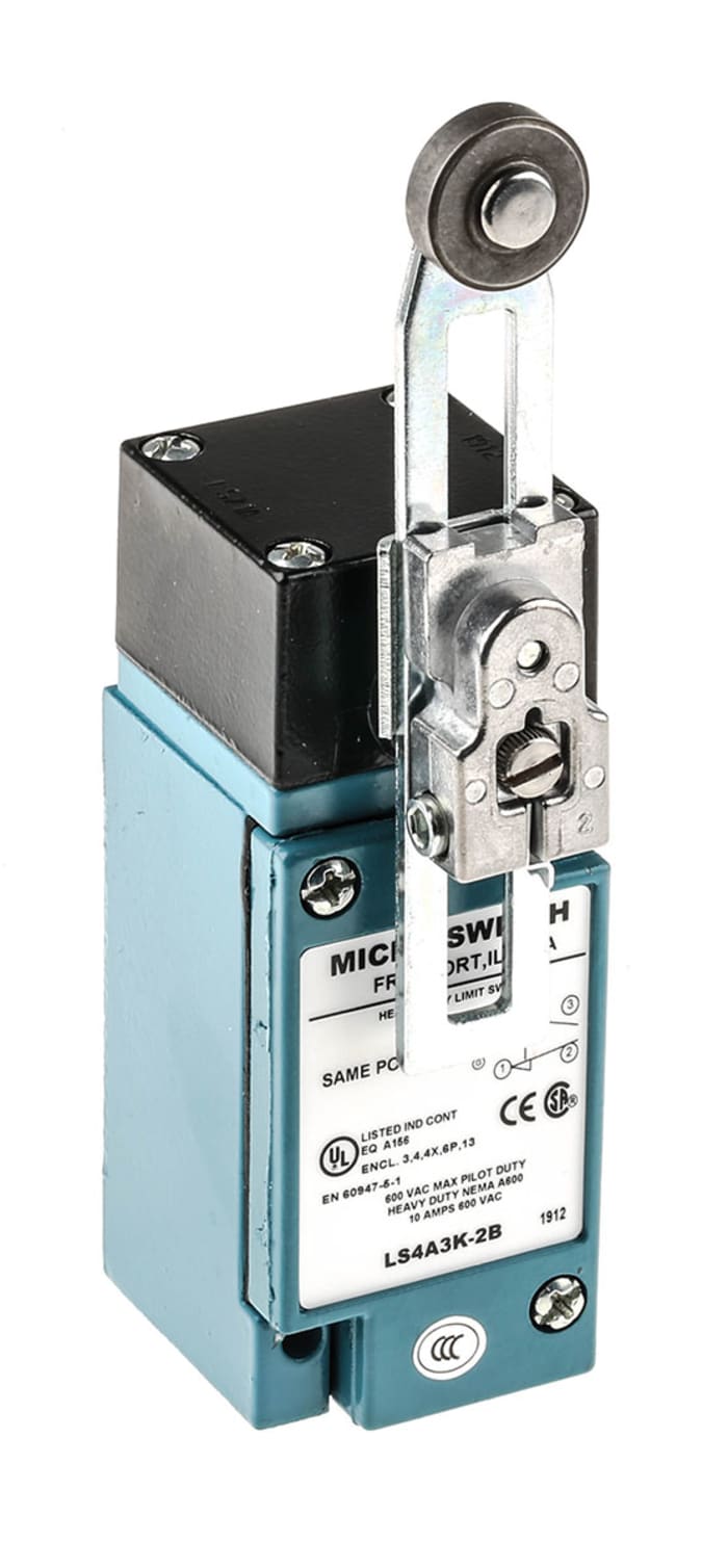 Honeywell HDLS Series Adjustable Roller Lever Limit Switch, NO/NC, IP67, SPDT, Die Cast Zinc Housing, 600V ac Max, 10A