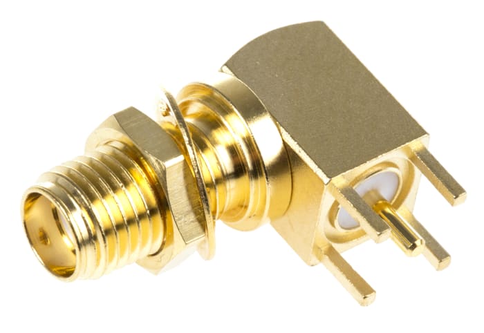 Conector coaxial Telegartner J01151A0201, Hembra, Ángulo de 90° , Impedancia 50Ω, Montaje en orificio pasante,