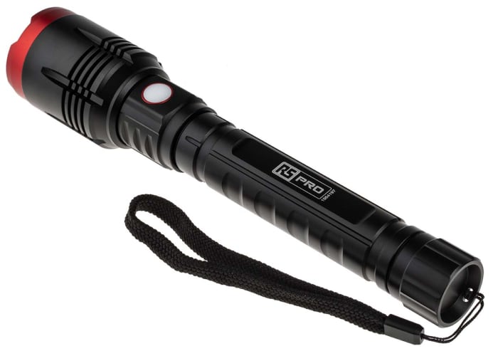 Lampe torche RS PRO LED Rechargeable, Noir, rouge, 3 200 lm, IPX7