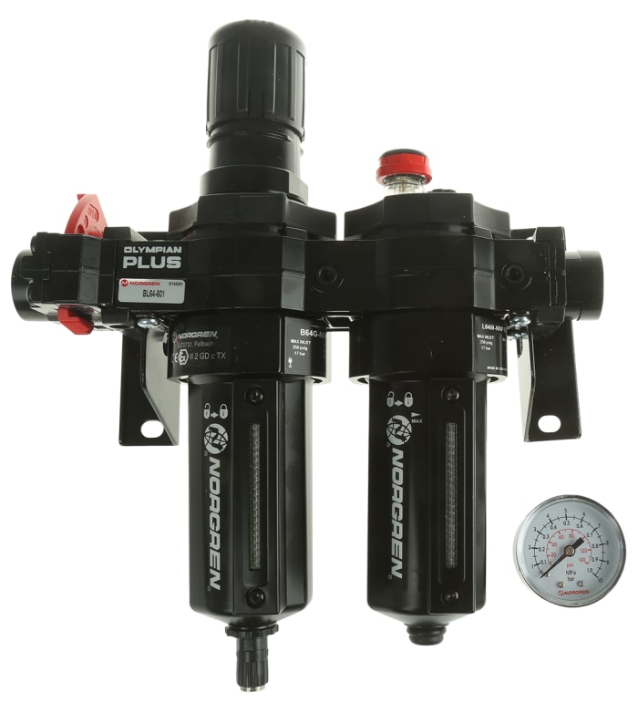 Norgren G 3/4 FRL, Automatic Drain, 40μm Filtration Size - With Pressure Gauge