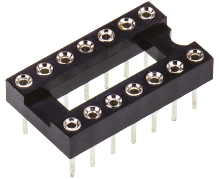 Support DIL Winslow 14 voies, Traversant, broches Tulipe, Entraxe de 2.54mm, largeur de rangée 7.62mm