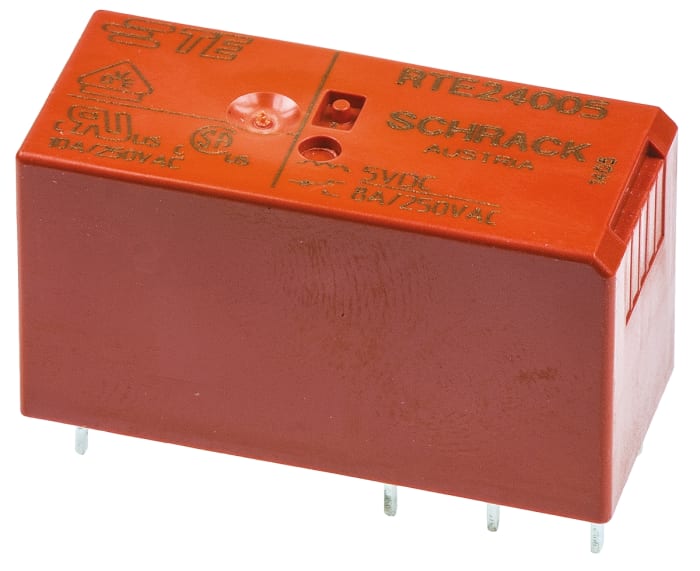 TE Connectivity PCB Mount Power Relay, 5V dc Coil, 8A Switching Current, DPDT