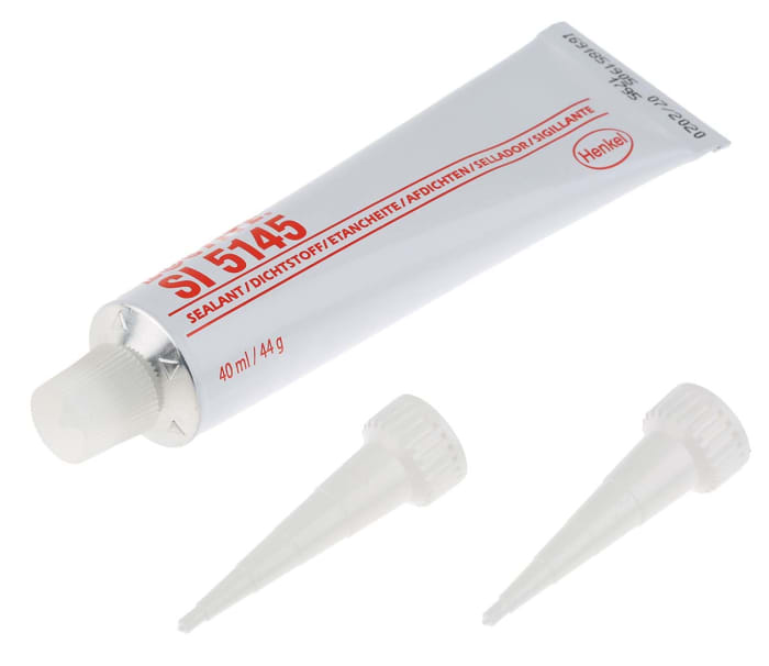 Adhesivo de silicona Loctite 5145 Tempflex de color transparente, Tubo de 40 ml, curado en 72 h.