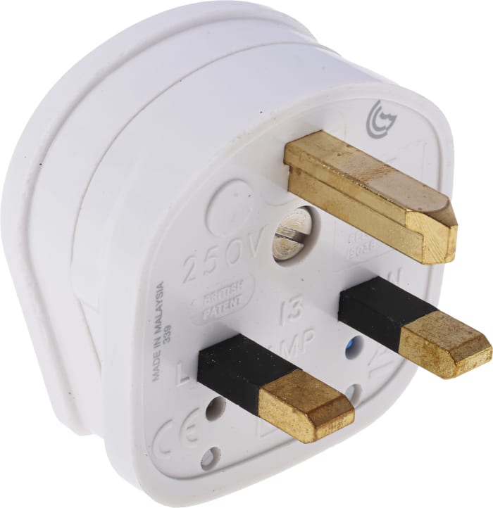 Clavija MK Electric de 2P+E de color Blanco, para Reino Unido, 13A, Montaje de Cable