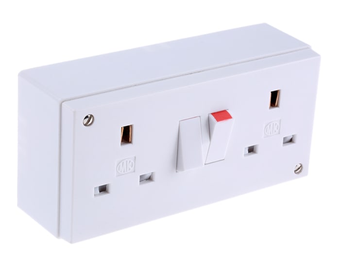 MK Electric Panel Mount White 2 Gang Plug Socket, 2 Poles, 13A, Type G - British, Indoor Use