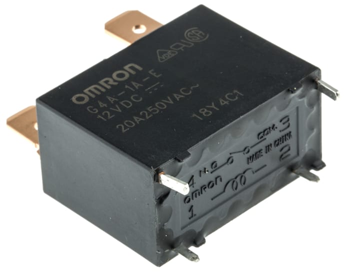 Omron Plug In Power Relay, 12V dc Coil, 20A Switching Current, SPST