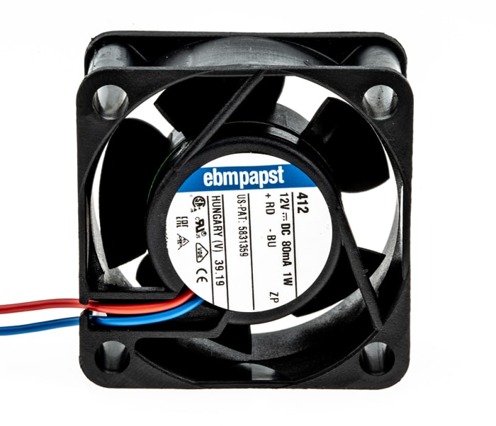 ebm-papst 400 Series Axial Fan, 12 V dc, DC Operation, 10m³/h, 800mW, 67mA Max, 40 x 40 x 20mm