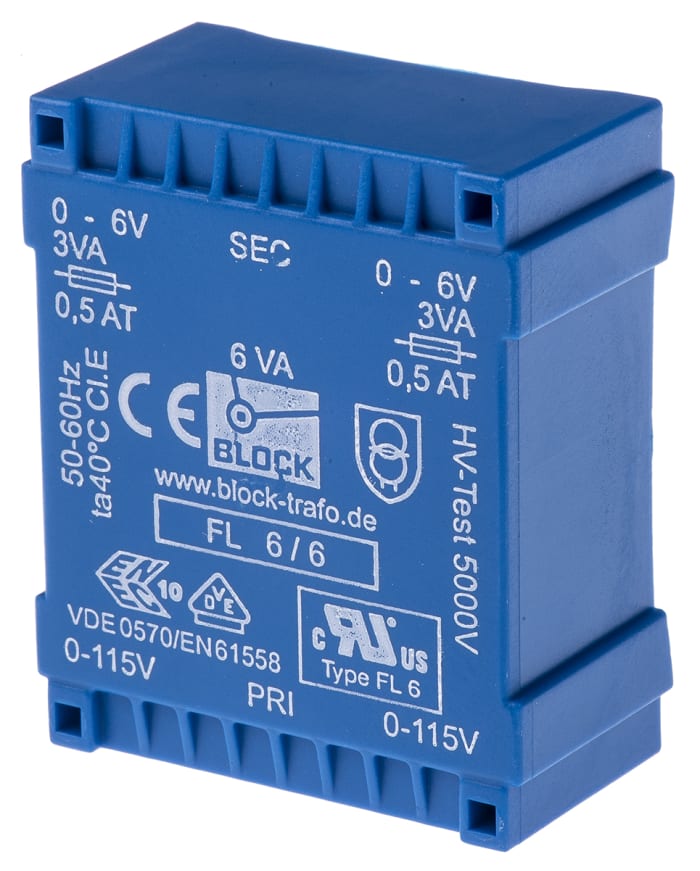 Block 6V ac 2 Output Through Hole PCB Transformer, 6VA