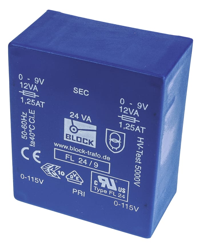 Transformátor PCB, sekundární napětí: 9V ac, počet výstupů: 2 průchozí otvor 24VA